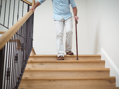 Man walking down steps