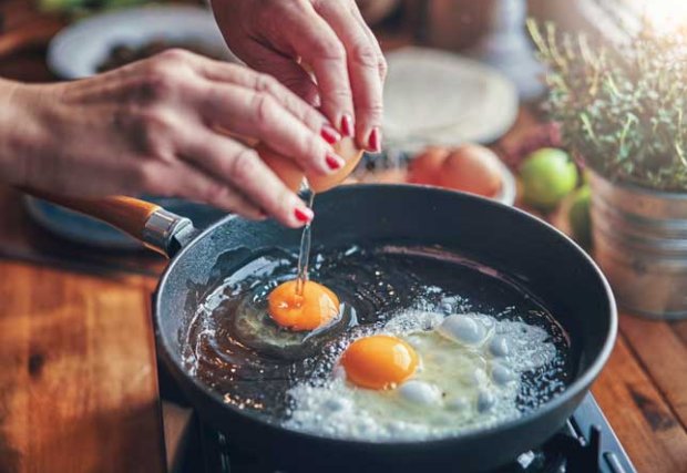 Two eggs in a frying pan